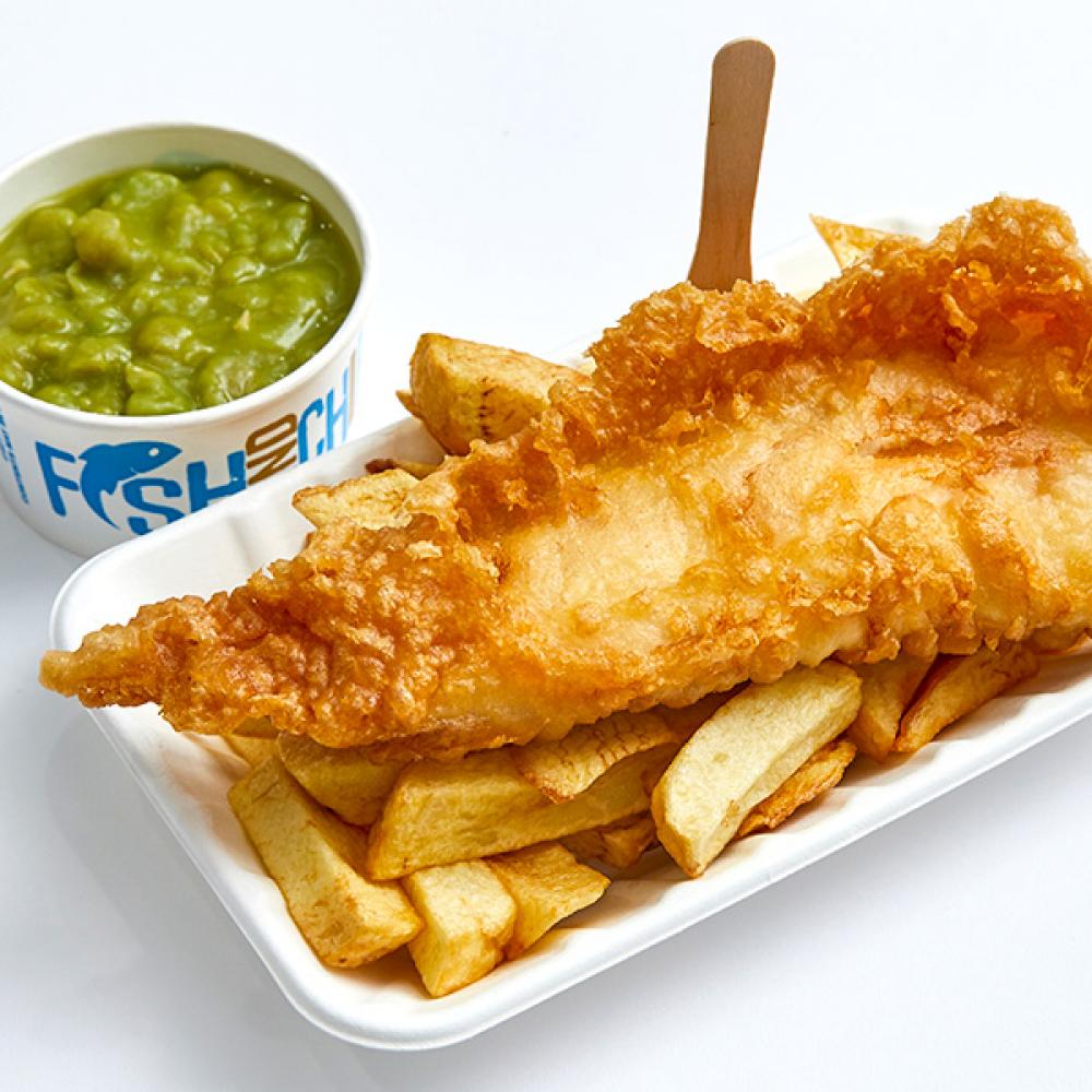 Towngate Fisheries, fish and chips with mushy peas