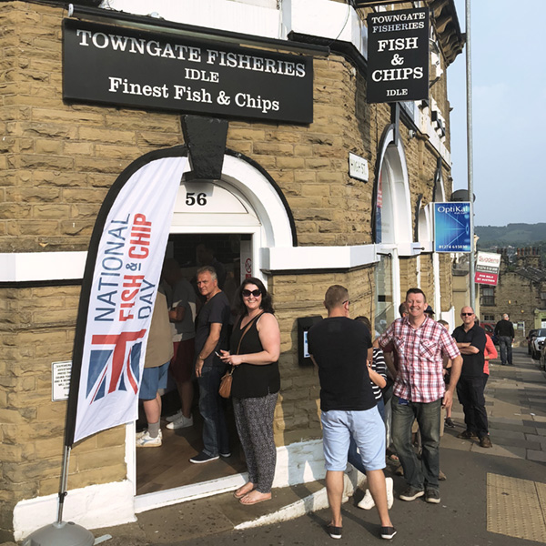 Queues at Towngate Fisheries on National Fish and Chip Day 2018